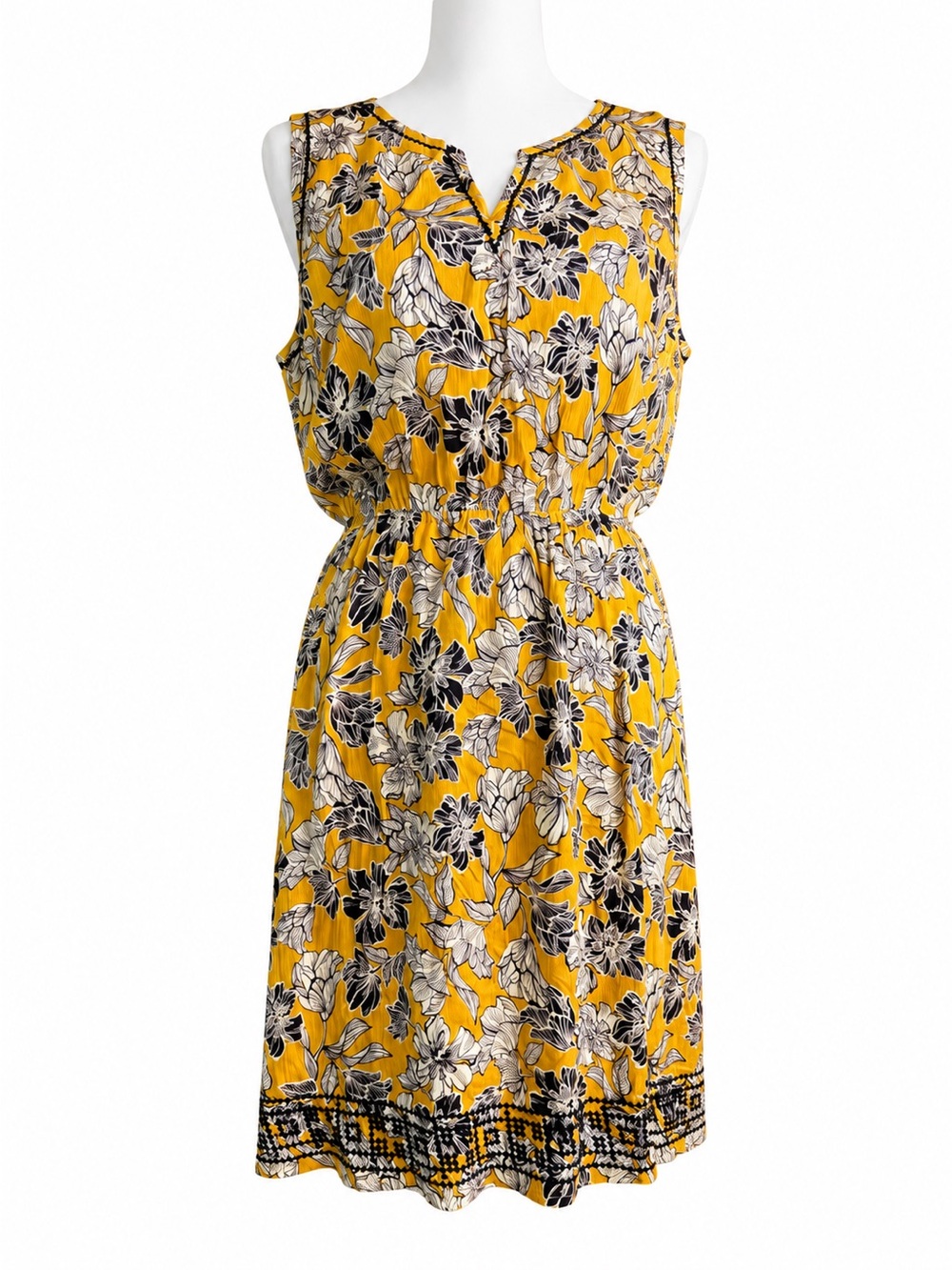 Market & Spruce Auria Embroidered Dress in yellow and navy large - Picture 2 of 13